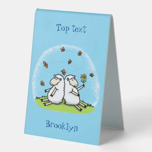 Plaque De Table Caricature de moutons mignons amis et papillons (Recto)