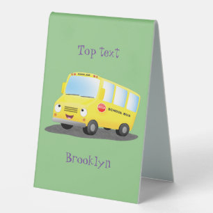 Plaque De Table Caricature du bus scolaire jaune joyeux