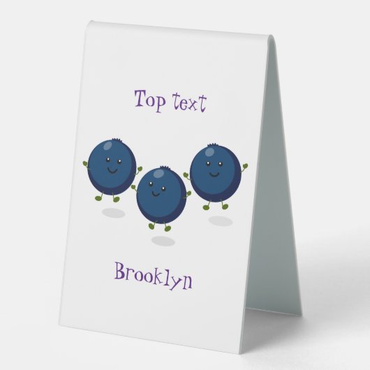 Plaque De Table Caricature mignonne de bleuets violets (Recto)