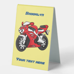 Plaque De Table Caricature moto de sport rouge mou