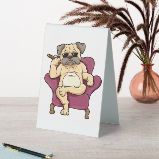 Plaque De Table Carlin Fumer Cigar | Chien Carlin vraiment Cool (En SItu (Tableau))