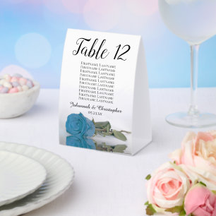 Plaque De Table Carte de Mariage de Rose bleu turquoise