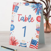 Plaque De Table Carte de numéro de table rouge blanc et bleu 4 jui (En SItu (Tableau))
