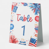 Plaque De Table Carte de numéro de table rouge blanc et bleu 4 jui (Verso)