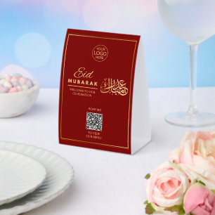Plaque De Table Carte de tente de table QR Code Eid Mubarak rouge