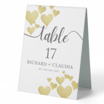 Carte Numéro de table Mariage Golden Hearbeat