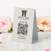 Plaque De Table Carte QR Code Menu Linge beige clair Logo personna (In SItu (Mariage))
