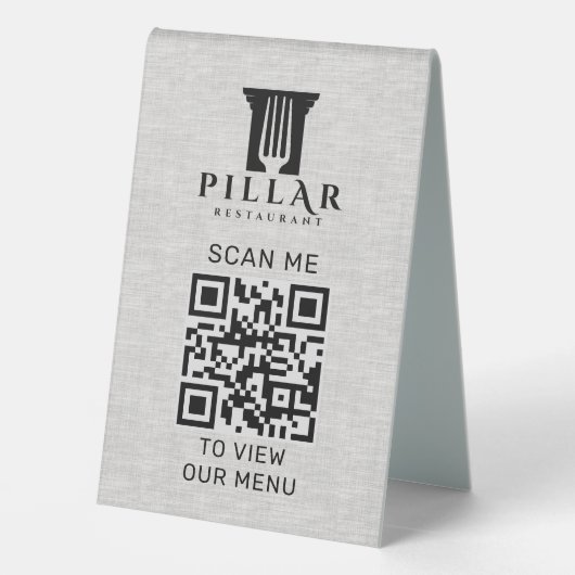 Plaque De Table Carte QR Code Menu Linge gris Logo personnalisé (Verso)