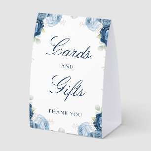 Plaque De Table Cartes et cadeaux floraux aquarelles bleu poussiér