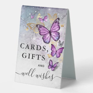 Plaque De Table Cartes et Cadeaux Papillon Violet Or Élégant