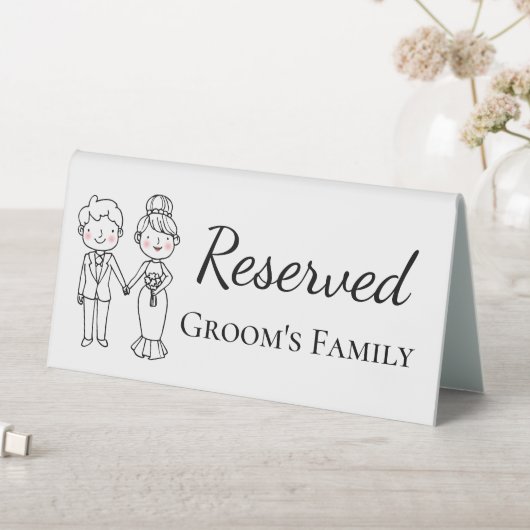 Plaque De Table Cartoon Bride Groom Grooms Famille Réservé Mariage (En SItu (Tableau))