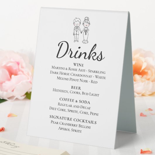 Plaque De Table Cartoon Bride Groom Mariage Whimsical Boissons Bar (In SItu (Mariage))