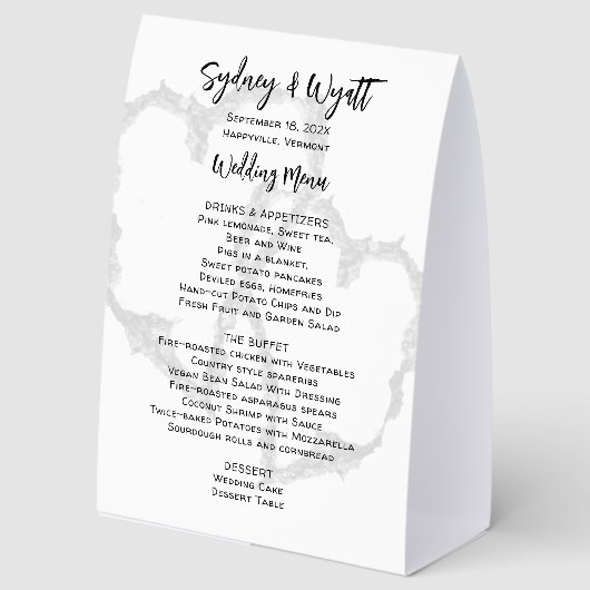 Plaque De Table Carved Hearts Standing Wedding Menu (Recto)