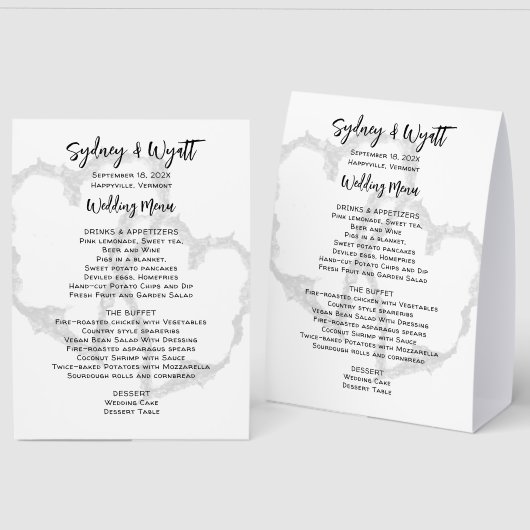 Plaque De Table Carved Hearts Standing Wedding Menu (Recto/Verso)