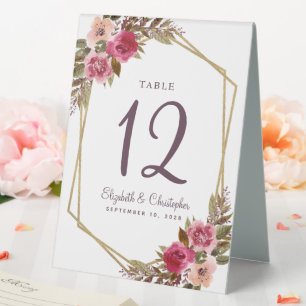 Plaque De Table Cassis Mariage Numéro de table Floral Or géométriq