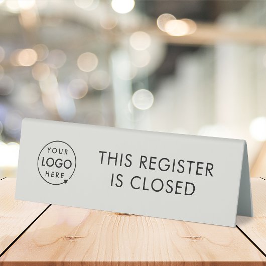 Plaque De Table Ce registre est fermé | Logo d'entreprise gris