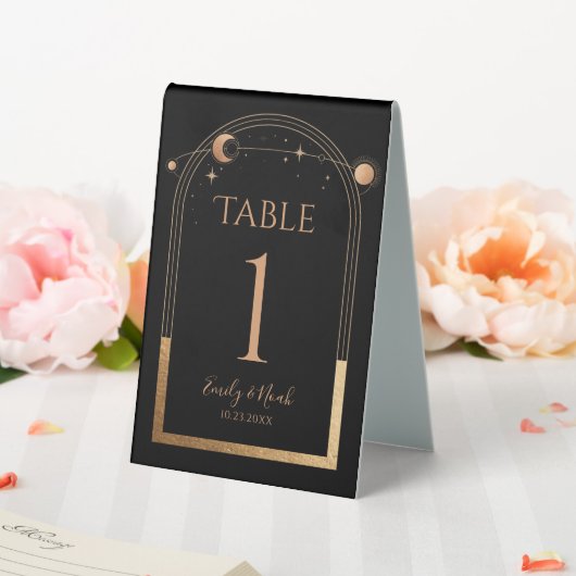 Plaque De Table Celestial Black Gold Sun Moon Astronomy Wedding  (In SItu (Mariage))