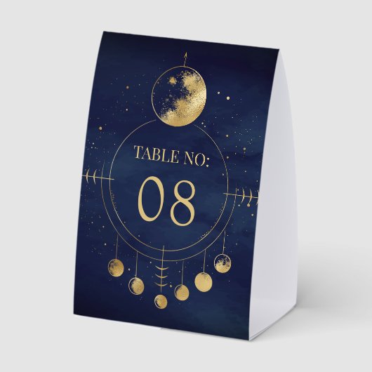 Plaque De Table Celestial Blue Moon Phases Wedding Table Number (Verso)