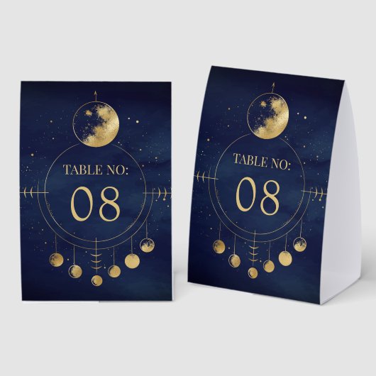 Plaque De Table Celestial Blue Moon Phases Wedding Table Number (Recto/verso)