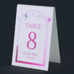 Plaque De Table Celestial Lavender Pink Sun Moon Stars Wedding<br><div class="desc">Celestial Lavender Pink Sun Moon Stars Wedding Table Numbers Table Tent Sign features a pink and purple sun,  moon and stars frame on a pastel lavender background. Inside is your custom table number information. Designed for you by Evco Studio www.zazzle.com/store/evcostudio</div>