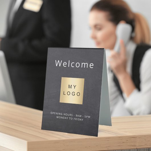 Plaque De Table Chalboard gris logo entreprise ouvert fermé