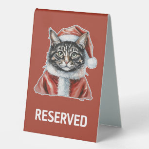 Plaque De Table Chat avec tenue du Père Noël - Noël 1