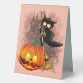 Plaque De Table Chat effrayé par Citrouille Fun Halloween caractèr (Recto)