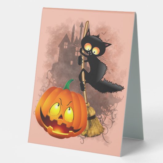 Plaque De Table Chat effrayé par Citrouille Fun Halloween caractèr (Recto)