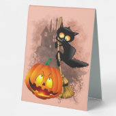 Plaque De Table Chat effrayé par Citrouille Fun Halloween caractèr (Verso)