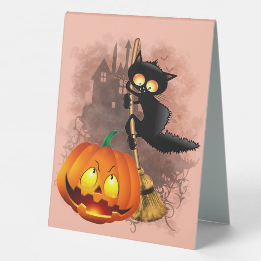 Plaque De Table Chat effrayé par Citrouille Fun Halloween caractèr (Verso)
