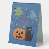 Plaque De Table Chat noir et Citrouille pas effrayant Halloween (Recto)