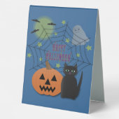 Plaque De Table Chat noir et Citrouille pas effrayant Halloween (Verso)