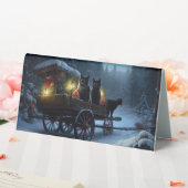 Plaque De Table Chat noir Snowy Sleigh Ride Décor de Noël (In SItu (Mariage))