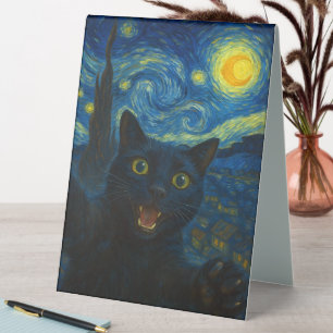 Plaque De Table Chat noir Starry Nuit Van Gogh Chat Selfie
