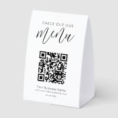 Plaque De Table Check Out Our Menu Qr Code Black White Chic Modern (Verso)