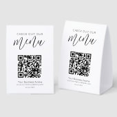 Plaque De Table Check Out Our Menu Qr Code Black White Chic Modern (Recto/verso)
