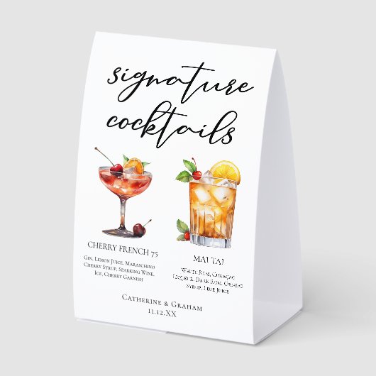 Plaque De Table Cherry French 75 Mai Tai Signature Cocktails Menu (Recto)