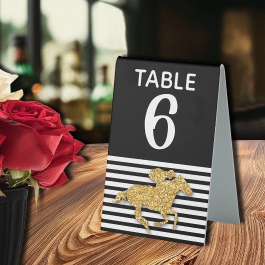 Plaque De Table Cheval de course d'or Blancs noirs