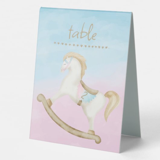 Plaque De Table Cheval Rocking Bleu rose Genre Bébé (Verso)