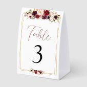 Plaque De Table Chic Burgundy Fleurs Géométriques Numéro de Table (Recto)