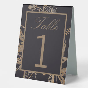 Plaque De Table Chic Gold & Black Faux Metal Floral Photo Mariage