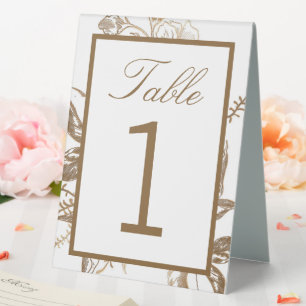 Plaque De Table Chic Gold & White Faux Metal Floral Photo Mariage