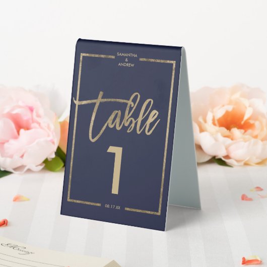 Plaque De Table Chic or cadre script marine bleu table numéro (In SItu (Mariage))