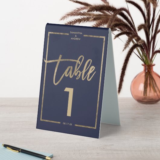 Plaque De Table Chic or cadre script marine bleu table numéro (En SItu (Tableau))