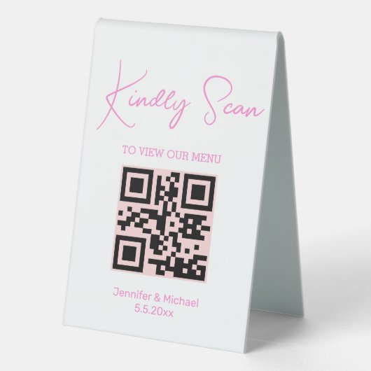 Plaque De Table chic rose tendance code qr menu mariage (Verso)