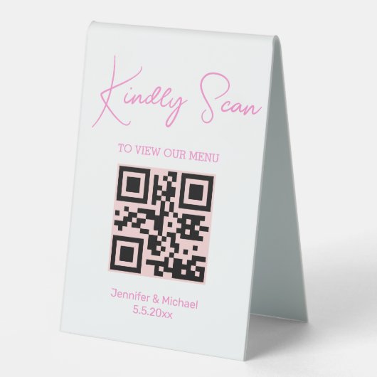 Plaque De Table chic rose tendance code qr menu mariage (Recto)