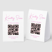 Plaque De Table chic rose tendance code qr menu mariage (Recto/verso)