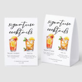 Plaque De Table Chic Seaside Wedding Signature Cocktails Menu (Recto/verso)