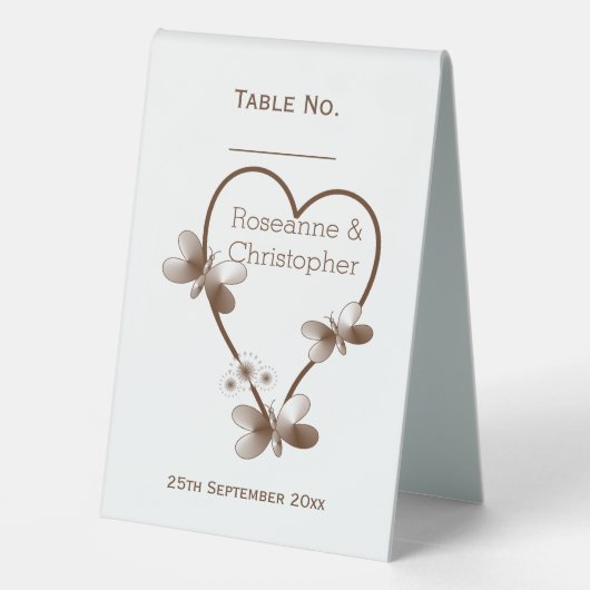 Plaque De Table Chocolat Coeur Et Papillons Design Mariage (Verso)