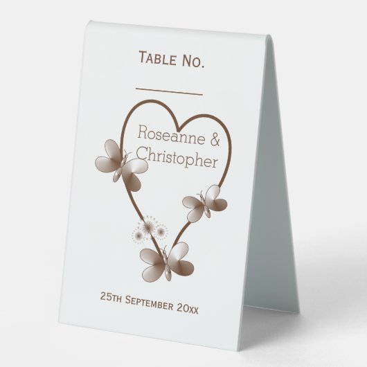 Plaque De Table Chocolat Coeur Et Papillons Design Mariage (Recto)